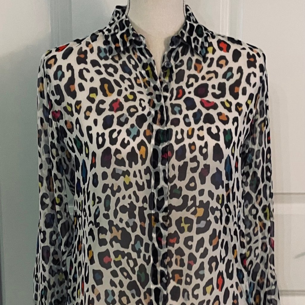 Equipment Multi-Colored Leopard Print Silk Blouse- Xs